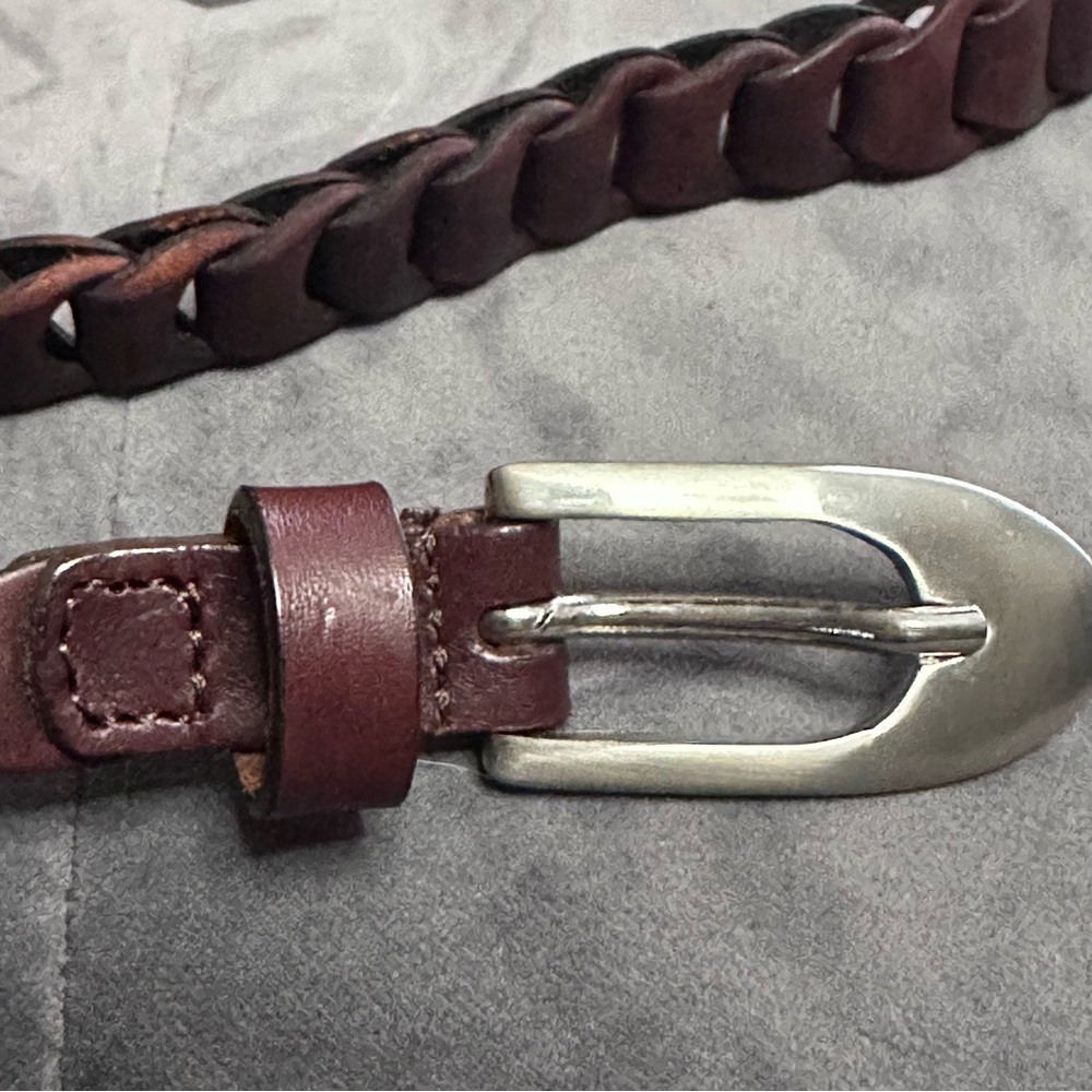 Dark Brown Thin Looped Leather Belt, Silver Buckle, Made in Italy